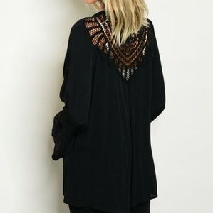 Black Open Front Cardigan Crochet Lace Back Detail